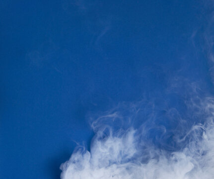 Realistic Dry Ice Smoke Clouds Fog Overlay On Dark Blue Background