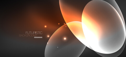 Neon ellipses abstract backgrounds. Shiny bright round shapes glowing in the dark. Vector futuristic illustrations for covers, banners, flyers and posters and other