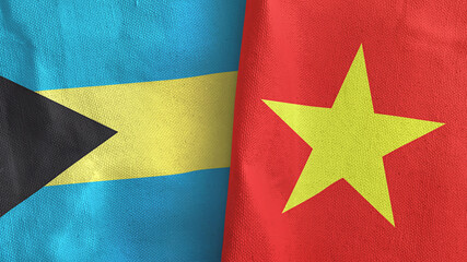 Vietnam and Bahamas two flags textile cloth 3D rendering