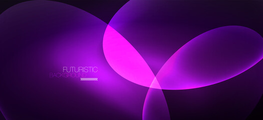 Neon ellipses abstract backgrounds. Shiny bright round shapes glowing in the dark. Vector futuristic illustrations for covers, banners, flyers and posters and other