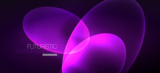 Neon ellipses abstract backgrounds. Shiny bright round shapes glowing in the dark. Vector futuristic illustrations for covers, banners, flyers and posters and other