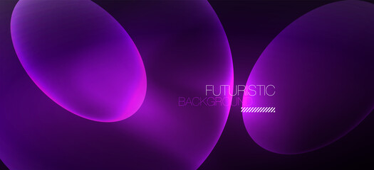 Neon ellipses abstract backgrounds. Shiny bright round shapes glowing in the dark. Vector futuristic illustrations for covers, banners, flyers and posters and other