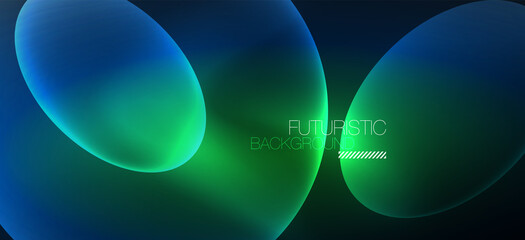 Neon ellipses abstract backgrounds. Shiny bright round shapes glowing in the dark. Vector futuristic illustrations for covers, banners, flyers and posters and other