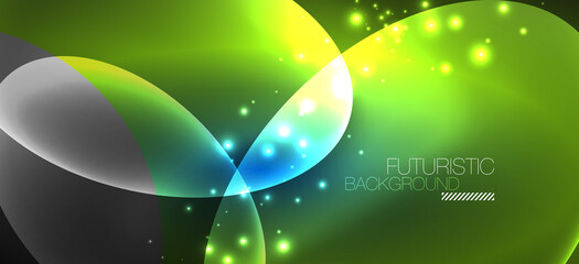 Neon ellipses abstract backgrounds. Shiny bright round shapes glowing in the dark. Vector futuristic illustrations for covers, banners, flyers and posters and other