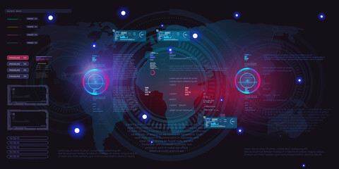 Conceptual hi-tech background with HUD, GUI, UI elements. Science and technology, advanced internet technologies concept background. HUD style user interface. Vector