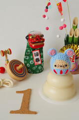 ねずみのあみぐるみとお正月と1月イメージ