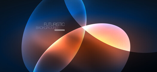 Neon ellipses abstract backgrounds. Shiny bright round shapes glowing in the dark. Vector futuristic illustrations for covers, banners, flyers and posters and other