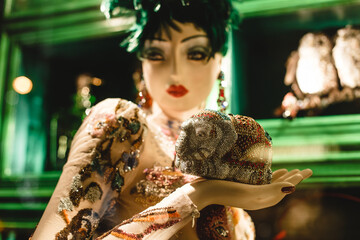 Christmas holiday show window, decor of Bergdorf Goodman Inc., department store on Fifth Avenue in...
