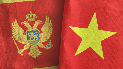 Vietnam and Montenegro two flags textile cloth 3D rendering