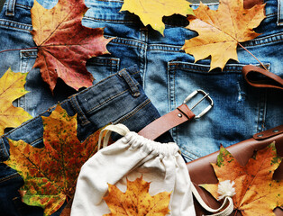 jeans and leather accessories for warm autumn