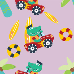 Vector seamless pattern with cute aligator. Creative vector childish background for fabric, textile, nursery wallpaper, poster, card, brochure. Vector illustration background.