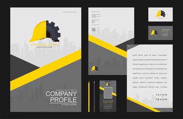 construction logos installed on stationery set construction company book company profile office stationery tools template