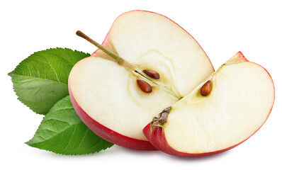 Half a red apple with a slice