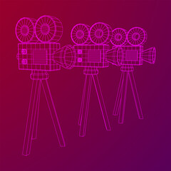 Polygonal camera projector. Movie time. Show film cinema festival concept.