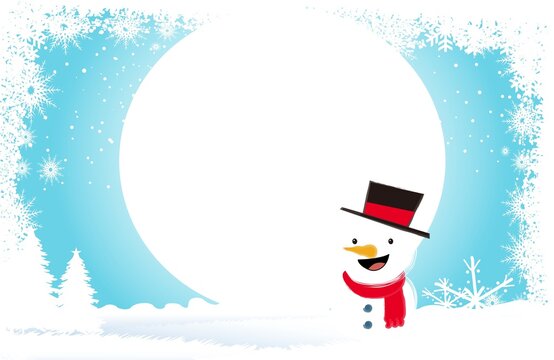 snowman with christmas tree on blue background.