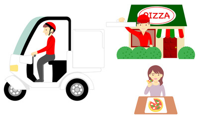 宅配ピザのイラスト素材セット／Pizza delivery illustration material set