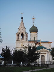 Old orthodox church with bell tower, Yaroslavl, Russia. Selective focus.