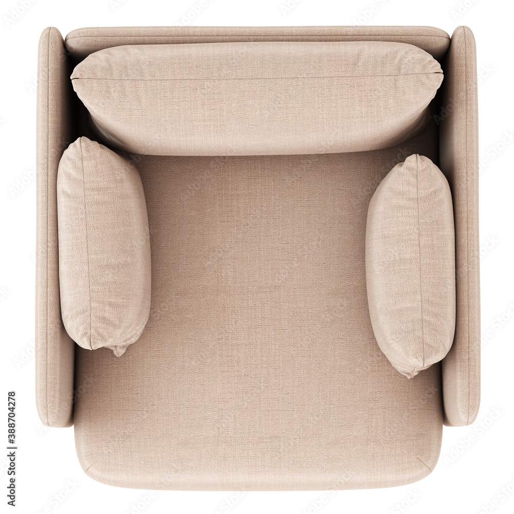 Poster a soft chair with two pillows on a white background top view. 3d rendering