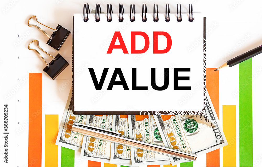 Poster notebook with tools and notes about add value ,business concept
