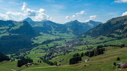 Fototapeta na wymiar Swiss village down the valley
