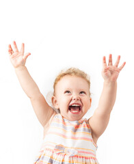 little girl with curly hair on a light background