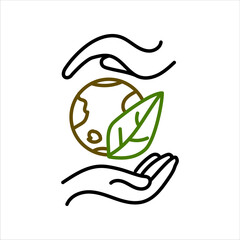 Earth, world, leaf in hands isolated icon. Saving nature. Vector illustration.