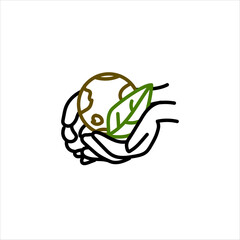 Earth, world, leaf in hands isolated icon. Saving nature. Vector illustration.