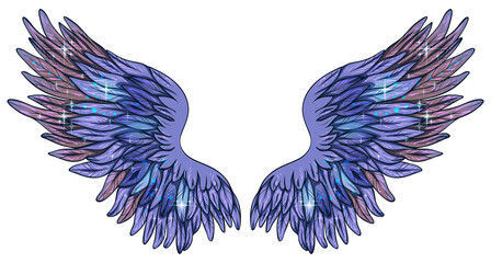 Beautiful magic glittery purple wings, vector