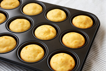 Homemade Cornbread Muffins, side view.