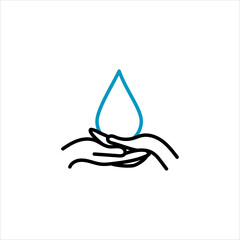 Water drop in hands isolated icon. Saving nature. Vector illustration.