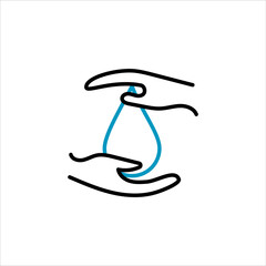 Water drop in hands isolated icon. Saving nature. Vector illustration.