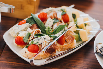 Delicacies and snacks on a buffet or banquet. Catering.