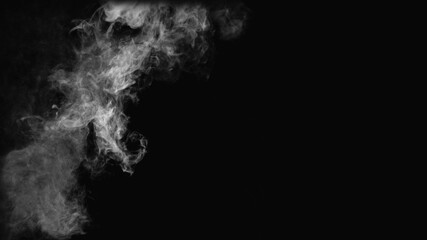 white abstract fog realistic smoke overlay black sky textured on black.