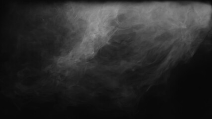 gray abstract fog realistic smoke overlay black sky textured on black.