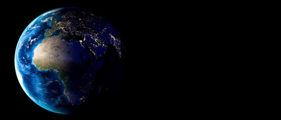 Planet Earth with clouds, Europe and Africa. Copy space. 3d Render
