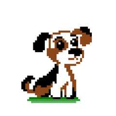 8 bit pixel of beagle puppy. Animals for game assets and cross stitch pattern in vector illustration.