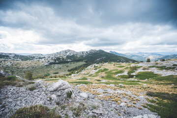 Velebit mountain in Croatia on a cloudy and rainy day