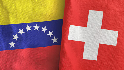 Switzerland and Venezuela two flags textile cloth 3D rendering