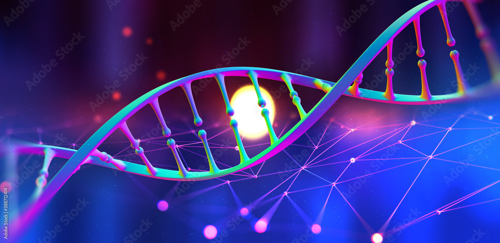 Poster dna helix. hi tech technology in the field of genetic engineering. work on artificial intelligence. 