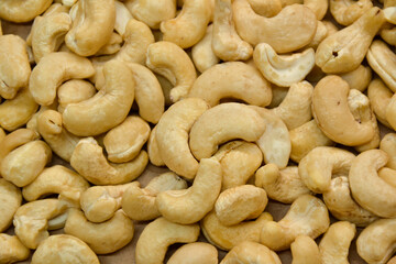 Cashew nuts. Cashew kernels. Clean organic nuts retro background. Organic healthy food.