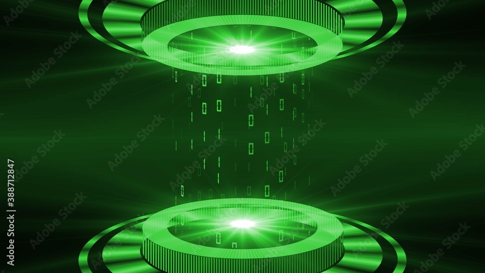 Poster abstract 3d graphic illustration - hud elements in green on a dark background - light beam in cylind