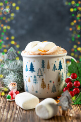 Hot chocolate with marshmallow and orange zest.