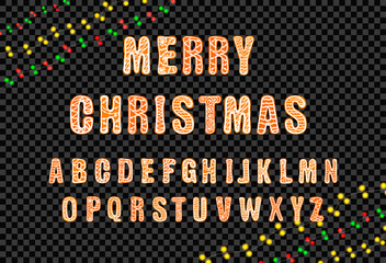 Vector Christmas Gingerbread Font Isolated on Dark Transparent Backgrounds, Hand Drawn Illustration.