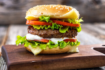 hamburger on a wooden background