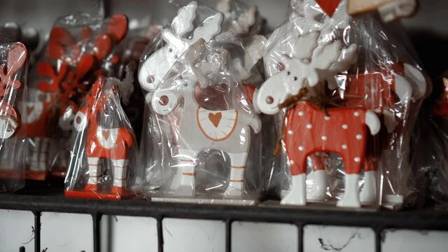 wooden Christmas toys deer and angels stay at house