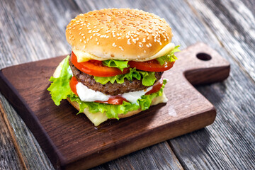 hamburger on a wooden background