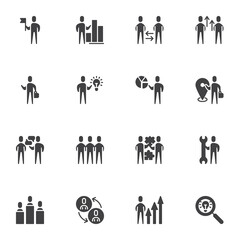 Business teamwork vector icons set, modern solid symbol collection, filled style pictogram pack. Signs, logo illustration. Set includes icons as creative innovation, work idea, team staff people