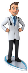 Fun 3D cartoon doctor surfing