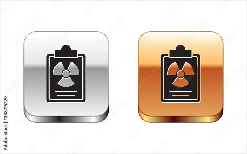 Poster black radiation warning document icon isolated on white background. text file. silver-gold square bu