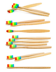 colorful bamboo toothbrush on a white background